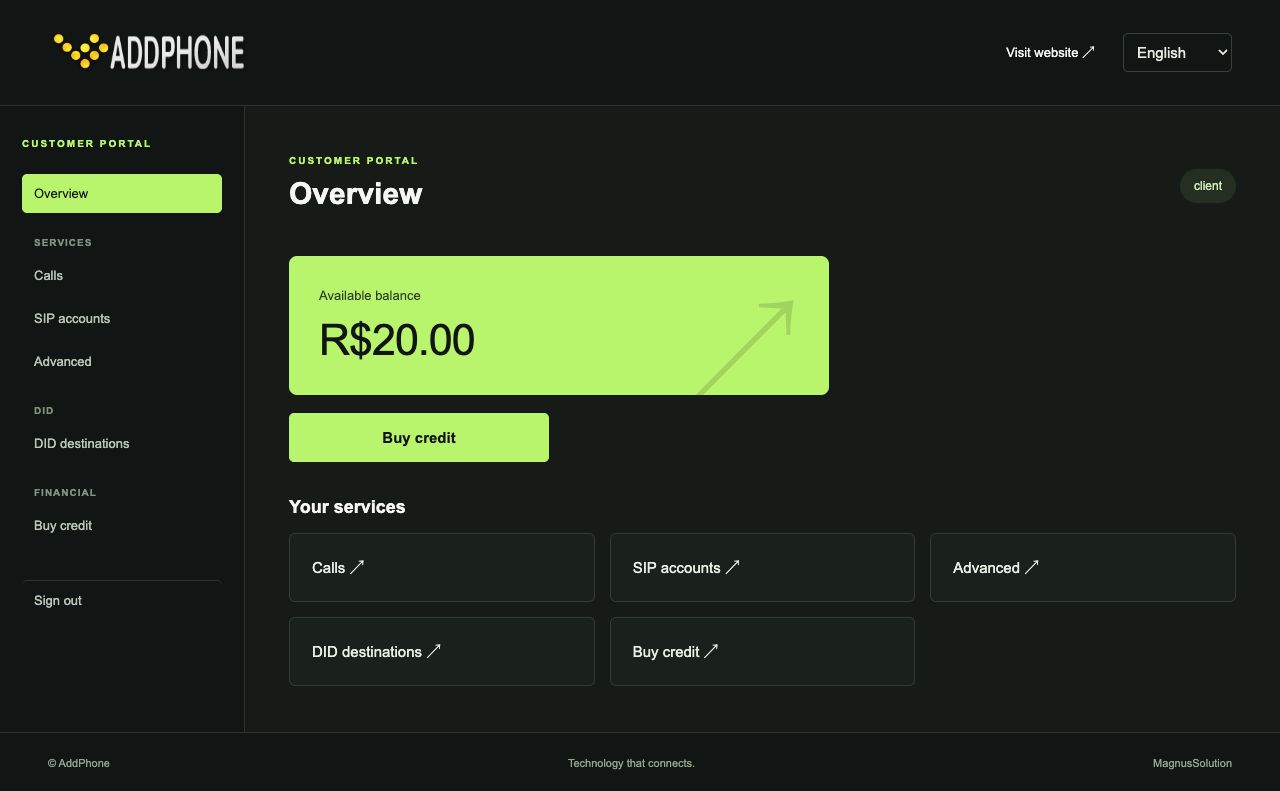 Customer area — demonstration data