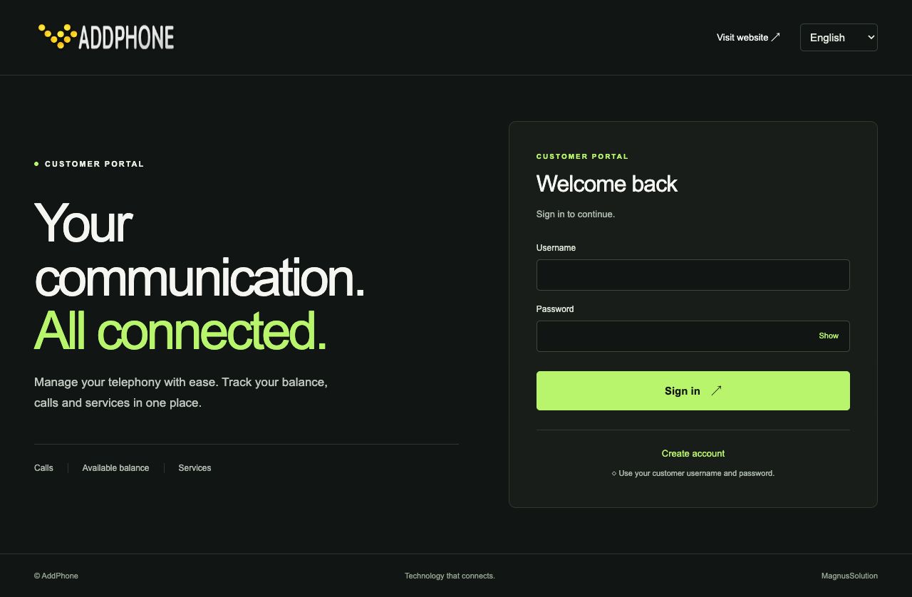 AddPhone-branded portal login