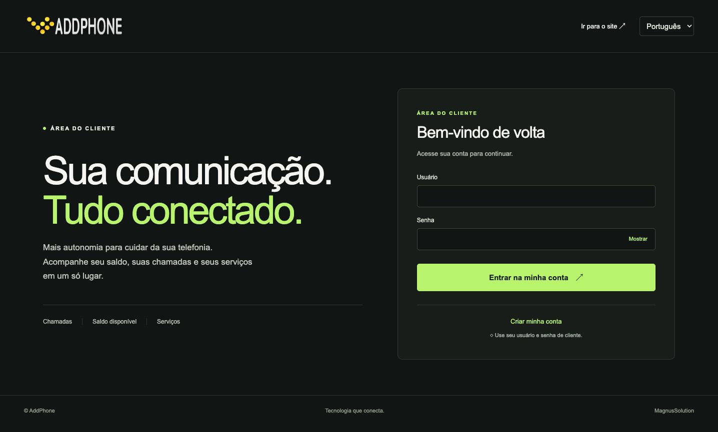 Login do portal com identidade AddPhone