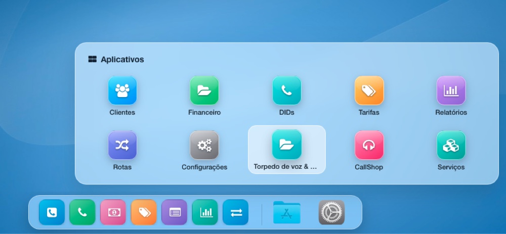 Applications menu and dock